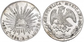 México. 8 reales. 1884. Guanajuato. BR. (Km-377.8). Ag. 27,00 g. Restos de brillo original. EBC+. Est...60,00. English: Mexico. 8 reales. 1884. Guanaj...