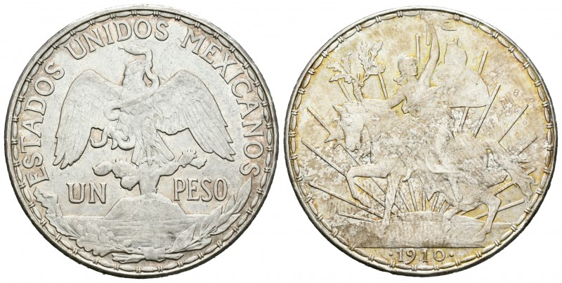 México. 1 peso. 1910. (Km-453). Ag. 27,12 g. Restos de brillo original. EBC. Est...