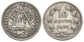 Nicaragua. 10 centavos. 1887. Heaton. H. (Km-6). Ag. 2,46 g. MBC+. Est...12,00. English: Nicaragua. 10 centavos. 1887. Heaton. H. (Km-6). Ag. 2,46 g. ...