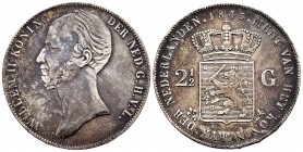 Países Bajos. Wilhelm II. 2 1/2 gulden. 1845. (Km-69.2). Ag. 24,86 g. MBC+. Est...80,00. English: Low Countries. Wilhelm II. 2 1/2 gulden. 1845. (Km-6...