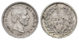 Países Bajos. Wilhelm III. 5 cents. 1876. (Km-91). Ag. 0,69 g. EBC. Est...30,00. English: Low Countries. Wilhelm III. 5 cents. 1876. (Km-91). Ag. 0,69...