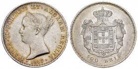 Portugal. María II. 500 reis. 1846. (Km-471). (Gomes-39.11). Ag. 14,81 g. Ligeramente limpiada. MBC+. Est...35,00. English: Portugal. 500 reis. 1846. ...