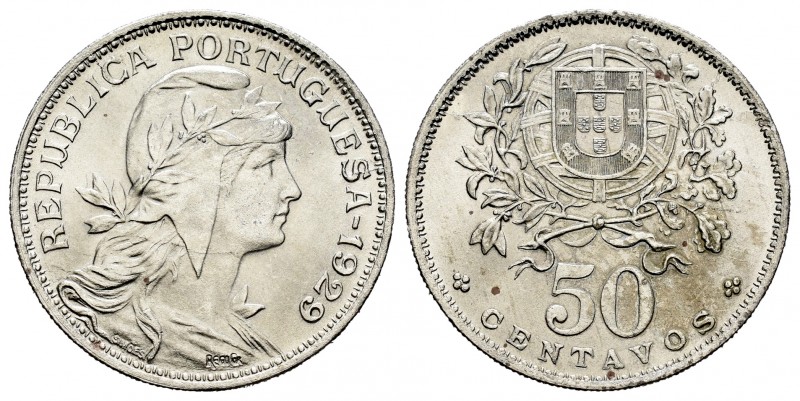 Portugal. 50 centavos. 1929. (Km-577). (Gomes-25.03). Cu-Ni. 4,57 g. SC-. Est......