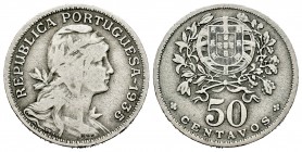 Portugal. 50 centavos. 1935. (Km-577). (Gomes-20.06). 4,44 g. Para circular por las Azores. MBC-. Est...60,00. English: Portugal. 50 centavos. 1935. (...