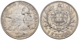 Portugal. 1 escudo. 1910. (Km-560). (Gomes-22.01). Ag. 24,85 g. MBC+. Est...35,00. English: Portugal. 1 escudo. 1910. (Km-560). (Gomes-22.01). Ag. 24,...
