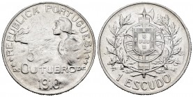 Portugal. 1 escudo. 1910. (Km-560). (Gomes-20.01). Ag. 24,91 g. Rayitas. Golpecitos en el canto. EBC-. Est...50,00. English: Portugal. 1 escudo. 1910....