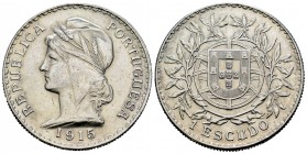 Portugal. 1 escudo. 1915. (Km-564). (Gomes-23.01). Ag. 24,78 g. EBC. Est...35,00. English: Portugal. 1 escudo. 1915. (Km-564). (Gomes-23.01). Ag. 24,7...
