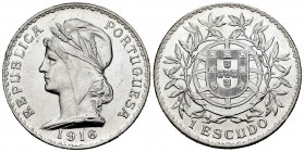 Portugal. 1 escudo. 1916. (Km-564). (Gomes-23.02). Ag. 24,97 g. Golpecito en el canto. Parte de brillo original. EBC+. Est...35,00. English: Portugal....