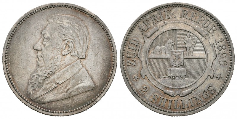 Sudáfrica. 2 shillings. 1896. (Km-6). Ag. 11,30 g. Tono. EBC-. Est...40,00. Engl...