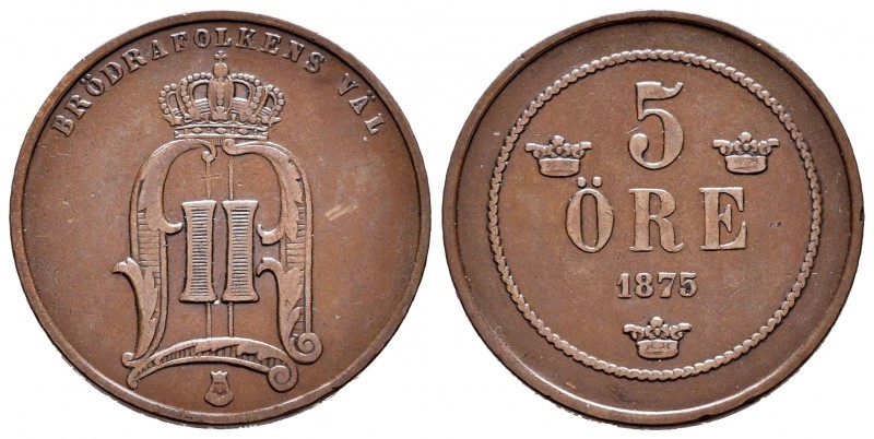 Suecia. Oscar II. 5 ore. 1875. (Km-736). Ae. 806,00 g. MBC. Est...18,00. English...