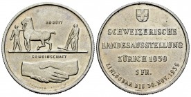 Suiza. 5 francos. 1939. Zurich. (Km-43). Ag. 19,54 g. SC. Est...45,00. English: Switzerland. 5 francos. 1939. Zurich. (Km-43). Ag. 19,54 g. UNC. Est.....