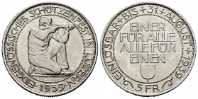 Suiza. 5 francos. 1939. Berna. B. (Km-S20). Ag. 19,38 g. Festival de tiro de Lucerna. SC-. Est...50,00. English: Switzerland. 5 francos. 1939. Bern. B...