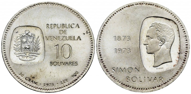 Venezuela. 10 bolívares. 1973. (Km-Y45). Ag. 30,00 g. SC-. Est...25,00. English:...