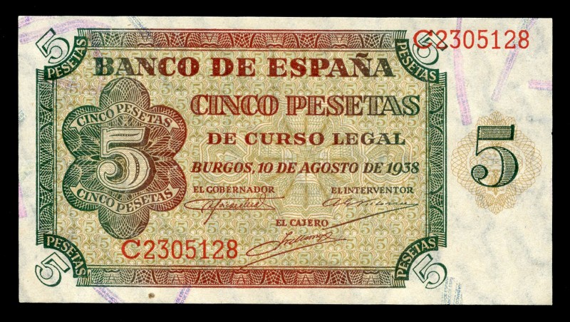 5 pesetas. 1938. Burgos. (Ed 2017-435a). 10 de agosto, por Giesecke y Devrient. ...