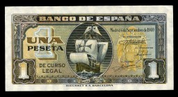 1 peseta. 1940. Madrid. (Ed 2017-442). 4 de septiembre, nao Santa María. Sin serie. Doblez en la esquina superior derecha. EBC+. Est...40,00. English:...