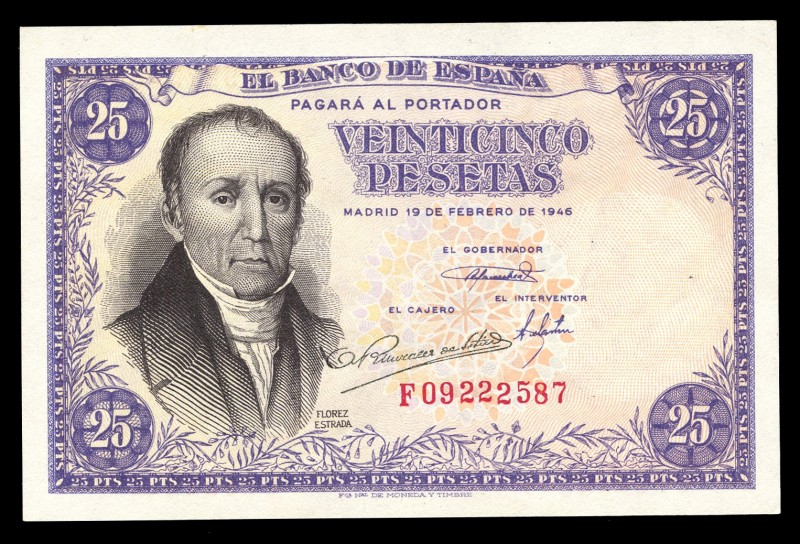 25 pesetas. 1946. Madrid. (Ed 2017-450a). 19 de febrero, Álvaro Flórez Estrada. ...