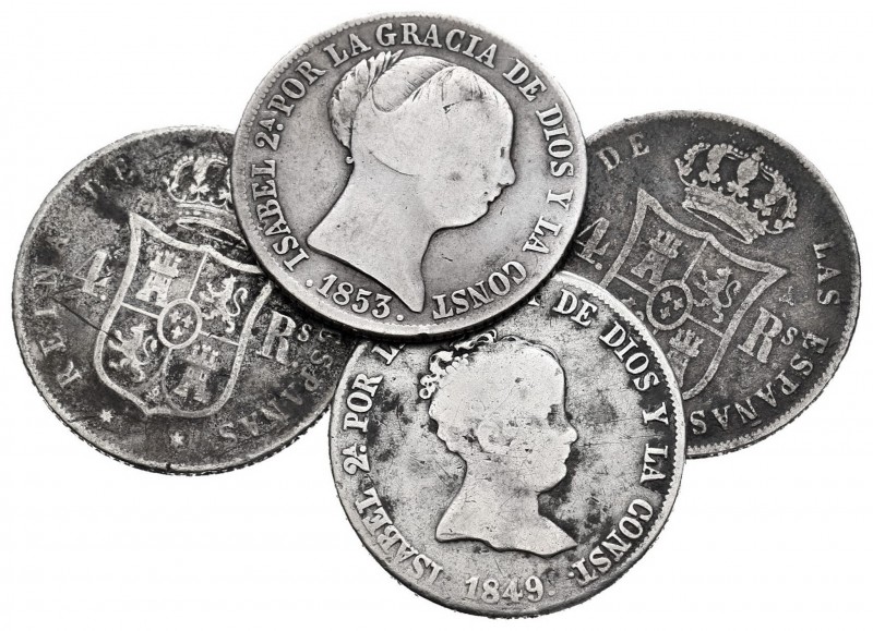 Lote de 4 piezas de 4 reales de Isabel II ceca Madrid, 1849, 1852, 1853, 1863. A...