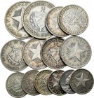 Lote de 14 piezas de Cuba, 2 de 40 centavos (1915, 1920), 6 de 20 centavos (1915, 1916, 1920, 1948, 1949, 1952), 5 de 10 centavos (1915, 1916, 1948, 1...