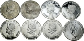 Panamá. Lote de 8 piezas de plata, 7 de 1 balboa (1947 (2), 1966 (2), 1971, 1972, 1973), 1 de 5 balboas (1972). A EXAMINAR. SC-/SC. Est...120,00. Engl...