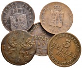 Lote de 5 monedas de cobre de Alemania, 12 heller 1794, 3 heller 1860, 3 pfenninge 1840, 1856, 1865. A EXAMINAR. BC/MBC-. Est...25,00. English: Lote d...