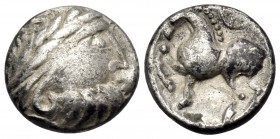 CELTIC, Eastern Celts. Skordoski in Syrmia, Circa 3rd-2nd century BC. Drachm (Silver, 12 mm, 2.23 g, 3 h), imitating Philip II of Macedon, "Kugelwange...
