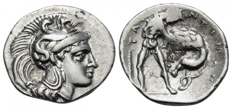 CALABRIA. Tarentum. Circa 380-325 BC. Diobol (Silver, 13 mm, 0.99 g, 12 h). Head...