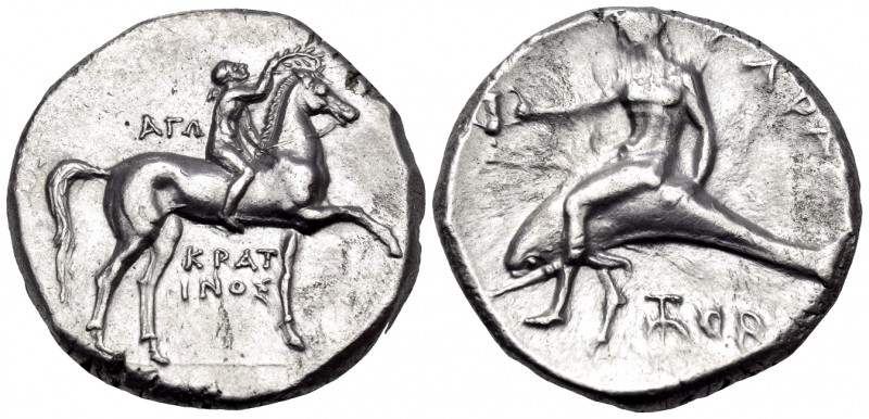 CALABRIA. Tarentum. Circa 302-280 BC. Didrachm or nomos (Silver, 21 mm, 8.01 g, ...