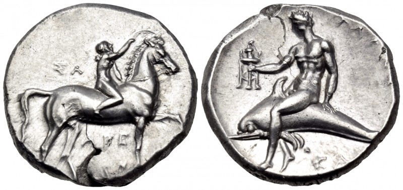 CALABRIA. Tarentum. Circa 280-272 BC. Nomos (Silver, 20 mm, 7.90 g, 7 h), struck...