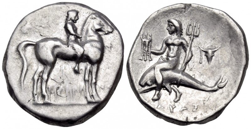 CALABRIA. Tarentum. Circa 272-240 BC. Stater (Silver, 20 mm, 6.37 g, 4 h), struc...