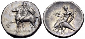 CALABRIA. Tarentum. Circa 270-235. Stater (Silver, 20.5 mm, 6.53 g, 8 h), struck under the magistrates Euph.., Ariston and Zop... EYΦ/ API-ΣTΩN Naked ...