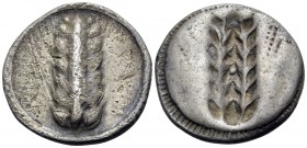 LUCANIA. Metapontum. Circa 510-470. Stater (Silver, 22 mm, 7.57 g, 12 h). ΜΕΤΑΠ Ear of barley with seven grains; around, border of dots. Rev. Ear of b...