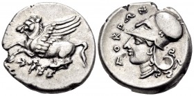 BRUTTIUM. Lokroi Epizephyrioi. Circa 350-275 BC. Stater (Silver, 22 mm, 8.61 g, 3 h). Pegasus with straight wings, flying to left; below, thunderbolt....