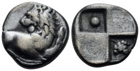 THRACE. Chersonesos. Circa 386-338 BC. Hemidrachm (Silver, 7.5 mm, 2.15 g). Forepart of a lion to right, his head turned back to left. Rev. Quadripart...