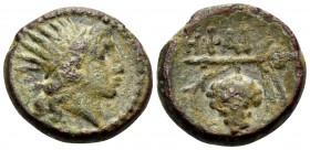 ISLANDS OFF THRACE, Lemnos. Hephaistia. Circa 276/61-167 BC. Dichalkon (Bronze, 14 mm, 3.17 g, 12 h). Radiate head of Helios to right. Rev. HΦAI Bunch...