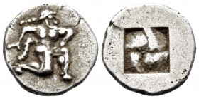 ISLANDS OFF THRACE, Thasos. 500-480 BC. Trihemiobol or 1/8 Stater (Silver, 11.5 mm, 1.10 g). Satyr running to right. Rev. Quadripartite incuse square....