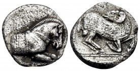 THRACO-MACEDONIAN REGION. Uncertain. Early 5th century BC. Hekte or Sixth Stater (Silver, 11.5 mm, 1.82 g, 6 h). Forepart of bridled horse running to ...