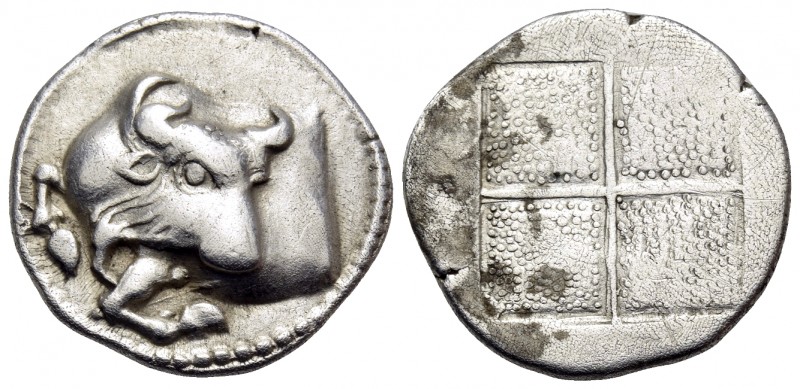 MACEDON. Akanthos. Circa 430-390 BC. Tetrobol (Silver, 15 mm, 2.34 g). Forepart ...