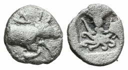 MACEDON. Dikaia. Circa 450-425/0 BC. Hemiobol (Silver, 7 mm, 0.28 g, 8 h). Δ Forepart of bull to right. Rev. Octopus within an incuse square. AMNG III...