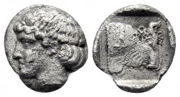 MACEDON. Dikaia. Circa 425-400 BC. Hemiobol (Silver, 7.5 mm, 0.34 g, 1 h). Head of nymph to left. Rev. Head and neck of bull to right; on neck, Δ. HGC...