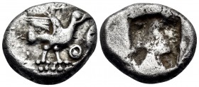 MACEDON. Eion. Circa 480-470 BC. Drachm (Silver, 15 mm, 4.06 g). Two geese, one standing to right with spread wings and the other, almost entirely off...