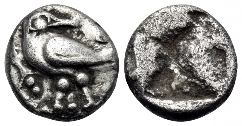 MACEDON. Eion. Circa 480-470 BC. Diobol (Silver, 9 mm, 0.91 g). Goose standing t...