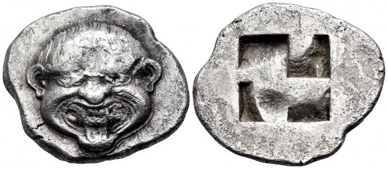 MACEDON. Neapolis. Circa 500-480 BC. Stater (Silver, 25 mm, 9.93 g). Gorgoneion ...