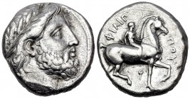 KINGS OF MACEDON. Philip II, 359-336 BC. Tetradrachm (Silver, 23 mm, 14.10 g, 1 h), Pella, 348/7-343/2 BC. Laureate head of Zeus to right. Rev. ΦΙΛΙΠΠ...