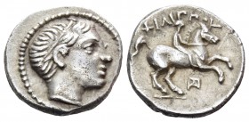 KINGS OF MACEDON. Philip II, 359-336 BC. 1/5 Tetradrachm (Silver, 13.5 mm, 2.60 g, 12 h), struck posthumously under Philip III Arrhidaios, Amphipolis,...