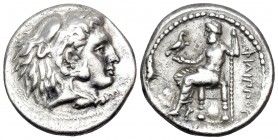 KINGS OF MACEDON. Philip III Arrhidaios, 323-317 BC. Drachm (Silver, 17 mm, 4.19 g, 1 h), Magnesia (?). Head of Herakles to right, wearing lion's skin...