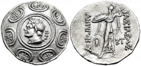 KINGS OF MACEDON. Antigonos II Gonatas, 277/6-239 BC. Tetradrachm (Silver, 31 mm, 16.87 g, 5 h), Amphipolis, c. 274/1-260/55. Horned head of Pan to le...