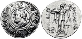 KINGS OF MACEDON. Antigonos II Gonatas, 277/6-239 BC. Tetradrachm (Silver, 31 mm, 17.07 g, 8 h), Amphipolis, c. 274/1-260/55. Horned head of Pan to le...