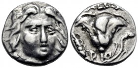 KINGS OF MACEDON. Perseus, 179-168 BC. Drachm (Silver, 14 mm, 2.88 g, 10 h), pseudo-Rhodian type, struck for the mercenaries of Perseus during the thi...