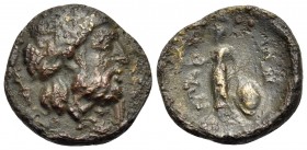 THESSALY. Hypata. Circa 400-344 BC. Chalkous (Bronze, 15.5 mm, 2.01 g, 10 h). Laureate head of Zeus to right; behind neck, thunderbolt. Rev. ΥΠΑΤ-ΙΩΝ ...