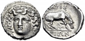 THESSALY. Larissa. Circa 356-342 BC. Drachm (Silver, 18.5 mm, 5.95 g, 5 h). Head of the nymph Larissa facing, turned slightly to the left, wearing amp...